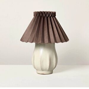 Hearth and Hand Ceramic with Brown Pleated Shade Accent Table Lamp Sour Cream